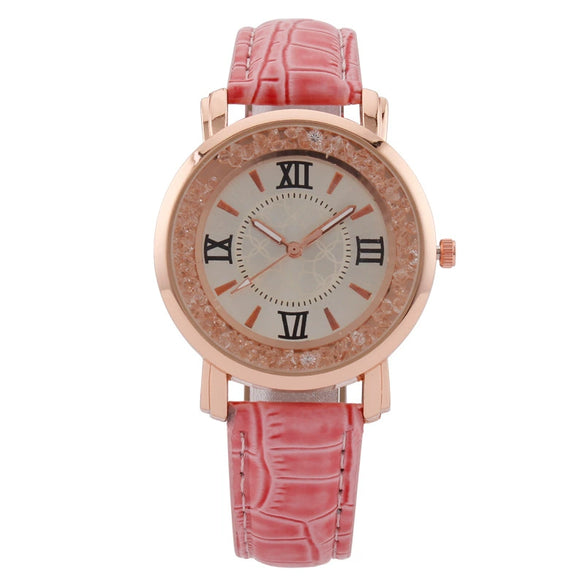 Women's Fashion Quartz Watch Alloy Case Imitation Leather Strap Round Dial Printed Logo