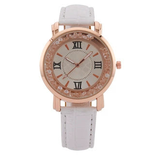 Women's Fashion Quartz Watch Alloy Case Imitation Leather Strap Round Dial Printed Logo