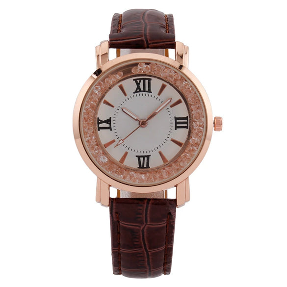Women's Fashion Quartz Watch Alloy Case Imitation Leather Strap Round Dial Printed Logo