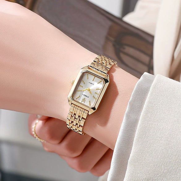 Women's Fashion Quartz Watch Alloy Case Steel Band Rectangular Dial