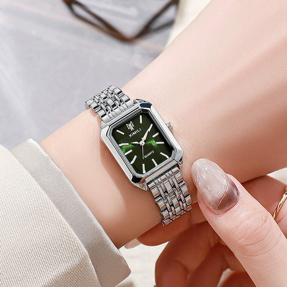 Women's Fashion Quartz Watch Alloy Case Steel Band Rectangular Dial