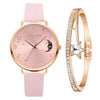 Women's Fashion Quartz Watch Set With Round Dial Alloy Case Textile Strap And Glass Mirror