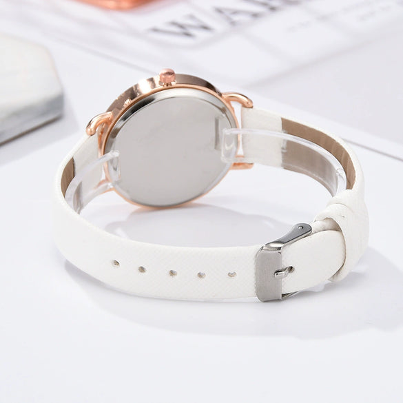 Women's Fashion Quartz Watch Set With Round Dial Alloy Case Textile Strap And Glass Mirror