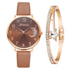 Women's Fashion Quartz Watch Set With Round Dial Alloy Case Textile Strap And Glass Mirror