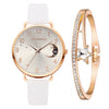 Women's Fashion Quartz Watch Set With Round Dial Alloy Case Textile Strap And Glass Mirror