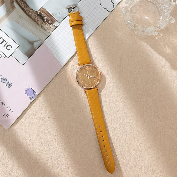 Women's Fashion Quartz Watch With Alloy Case Imitation Leather Strap And Round Dial