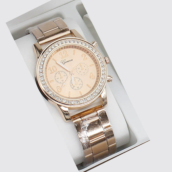 Women's Fashion Quartz Watch With Alloy Case Imitation Leather Strap And Stainless Steel Clasp Round Dial