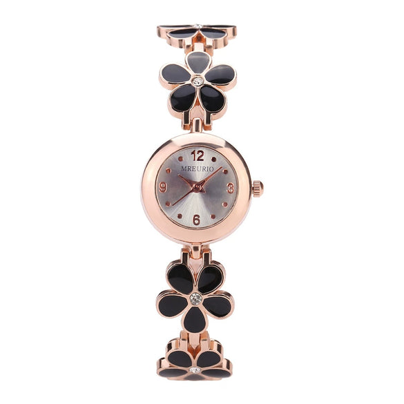 Women's Fashion Quartz Watch With Flower Daisy Pattern Alloy Strap Metal Case Copper Clasp Round Dial
