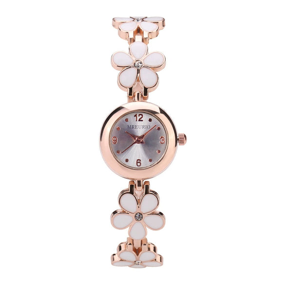 Women's Fashion Quartz Watch With Flower Daisy Pattern Alloy Strap Metal Case Copper Clasp Round Dial