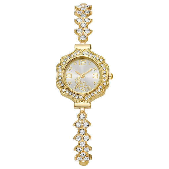 Women's Fashion Quartz Watch With Rhinestones Round Dial Alloy Strap And Case Free Adjustment