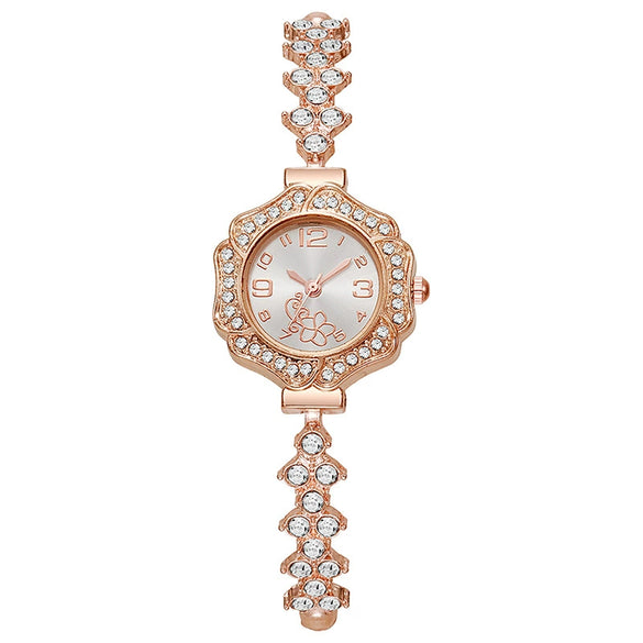 Women's Fashion Quartz Watch With Rhinestones Round Dial Alloy Strap And Case Free Adjustment