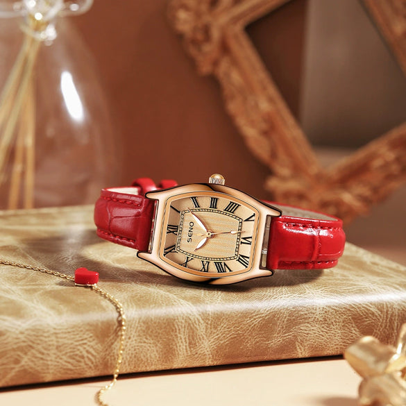 Women's Fashion Quartz Watch With Small Square And Barrel Shaped Dial Metal Case Imitation Leather Strap Mineral Strengthened Glass Mirror Stainless Steel Clasp