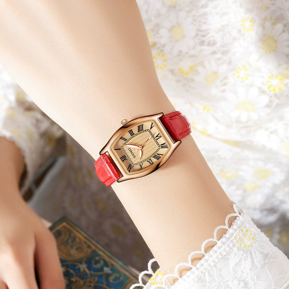 Women's Fashion Quartz Watch With Small Square And Barrel Shaped Dial Metal Case Imitation Leather Strap Mineral Strengthened Glass Mirror Stainless Steel Clasp
