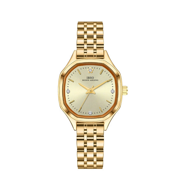 Women's Fashion Quartz Wrist Watch With Rhinestone Polygon And Square Dial Metal Case Stainless Steel Belt Waterproof