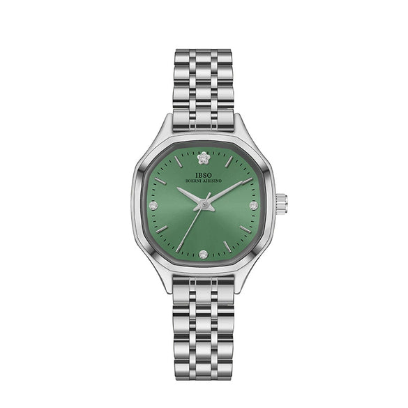 Women's Fashion Quartz Wrist Watch With Rhinestone Polygon And Square Dial Metal Case Stainless Steel Belt Waterproof