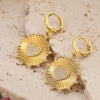 Women's Fashion Retro Copper Micropaved Sunflower Heart Round Pendant Necklace Earrings Set