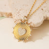 Women's Fashion Retro Copper Micropaved Sunflower Heart Round Pendant Necklace Earrings Set