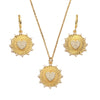 Women's Fashion Retro Copper Micropaved Sunflower Heart Round Pendant Necklace Earrings Set