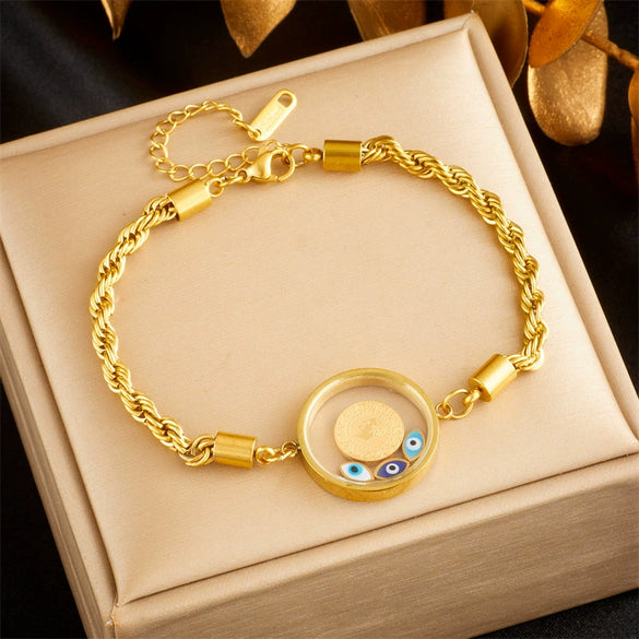Women's Fashion Retro Creative Round Eye Twist Chain Goldplated Stainless Steel Bracelet