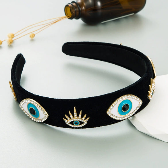 Women's Fashion Retro Hair Hoop Black Velvet With Diamond Design