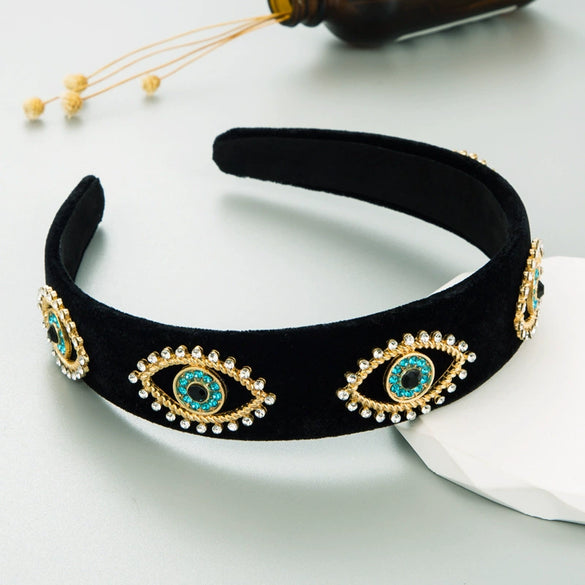 Women's Fashion Retro Hair Hoop Black Velvet With Diamond Design