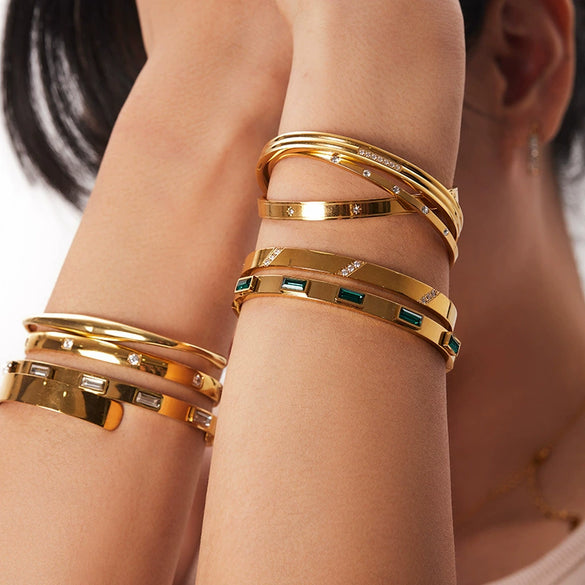 Women's Fashion Retro Stainless Steel Zircon Bracelet With Geometric Design