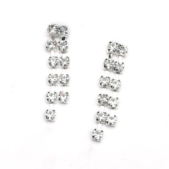 Women's Fashion Rhinestone Tassel Jewelry Set Simple Elegant Geometric Necklace And Earrings With Water Wave Chain