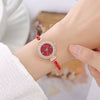 Women's Fashion Rhinestone Thin Strap Leather And Stainless Steel Quartz Watch With Rectangular Dial