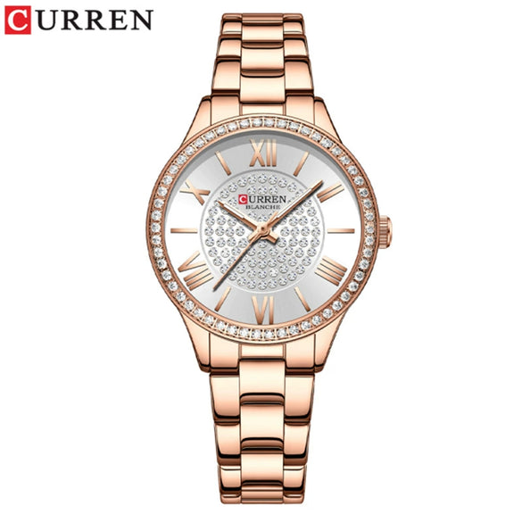 Women's Fashion Rhinestone Watch Stainless Steel Band Round Dial Quartz Watch