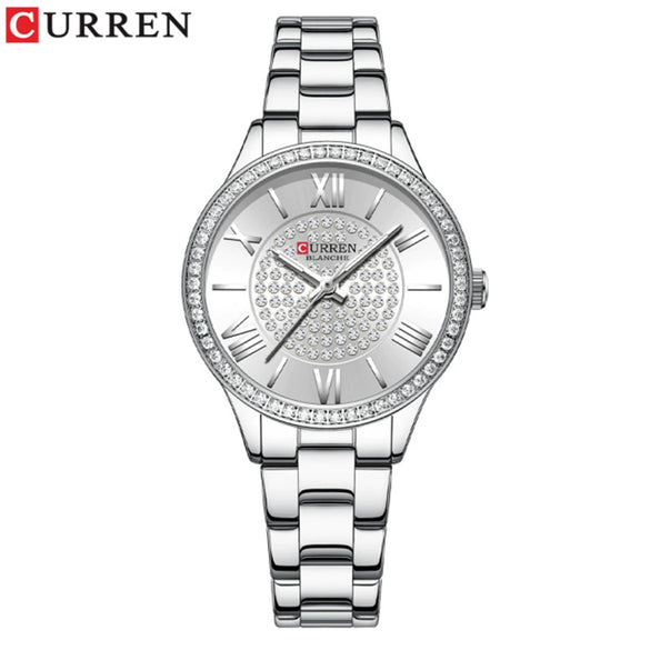 Women's Fashion Rhinestone Watch Stainless Steel Band Round Dial Quartz Watch