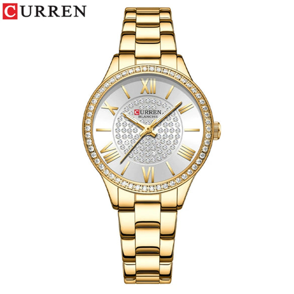 Women's Fashion Rhinestone Watch Stainless Steel Band Round Dial Quartz Watch