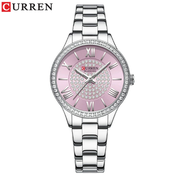 Women's Fashion Rhinestone Watch Stainless Steel Band Round Dial Quartz Watch