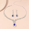 Women's Fashion Rhinestone Water Drop Pendant Necklace And Earrings Set With Water Wave Chain Elegant Claw Set Jewelry