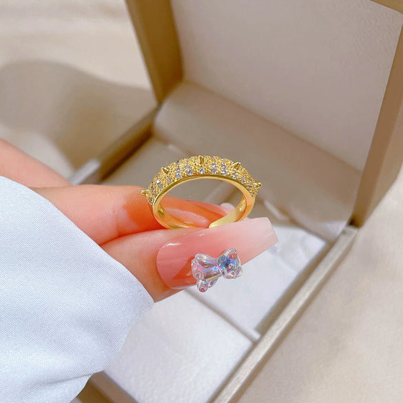 Women's Fashion Ring Brass Real Gold Plating Microinlay Thorn Crown Design