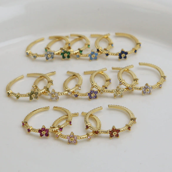 Women's Fashion Ring Copper Zirconium December Birthstone Flower Shape Electroplating