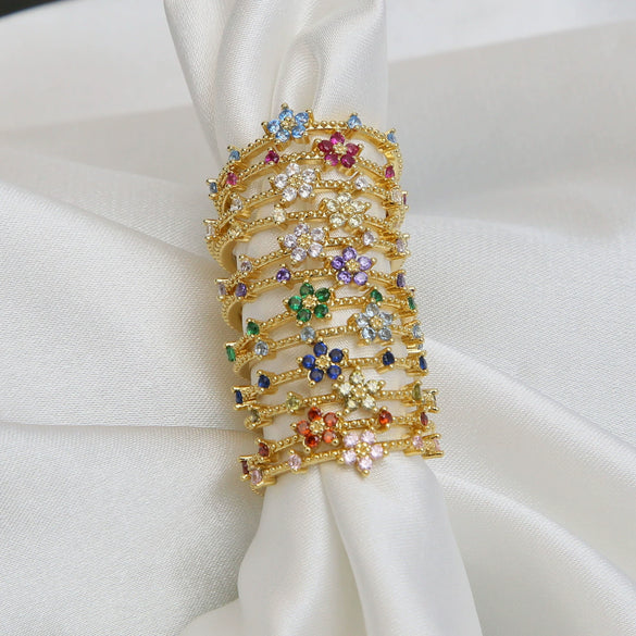 Women's Fashion Ring Copper Zirconium December Birthstone Flower Shape Electroplating