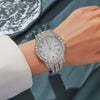 Women's Fashion Roman Diamondencrusted Watch With Calendar Alloy Case And Strap Round Dial