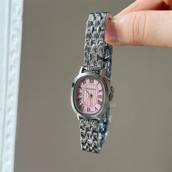 Women's Fashion Roman Scale Compact Oval Metal Band Watch