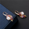 Women's Fashion Rose Gold Plated Copper Star Earrings With Colorful Zircon And Pearl Electroplated Statement Jewelry