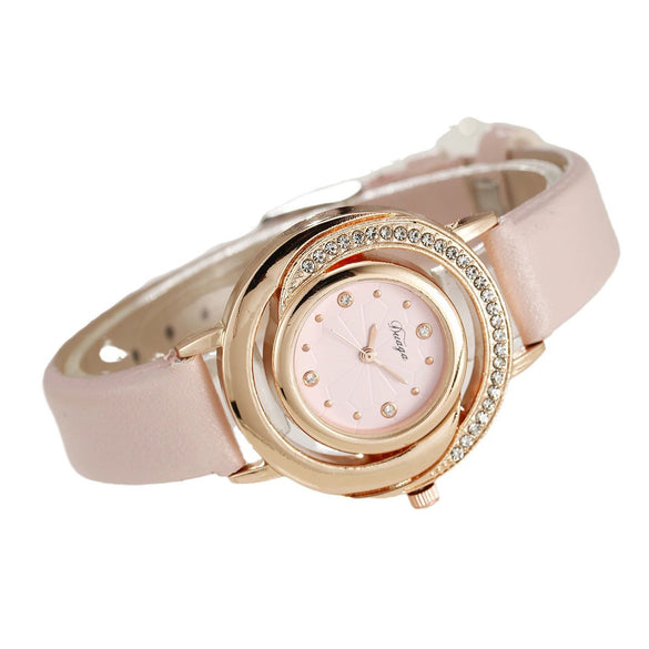 Women's Fashion Round Dial Alloy Case Imitation Leather Strap Stainless Steel Buckle Watch