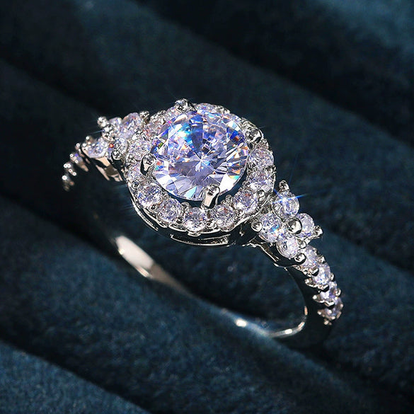 Women's Fashion Round Zircon Engagement Proposal Ring Copper Geometric Style