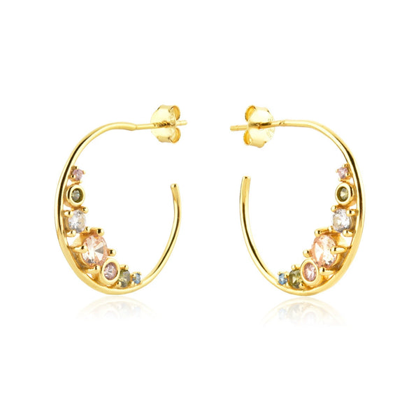 Women's Fashion S925 Silver Needle And Copper Earrings With Colorful Zircon Geometric And U Shape Design