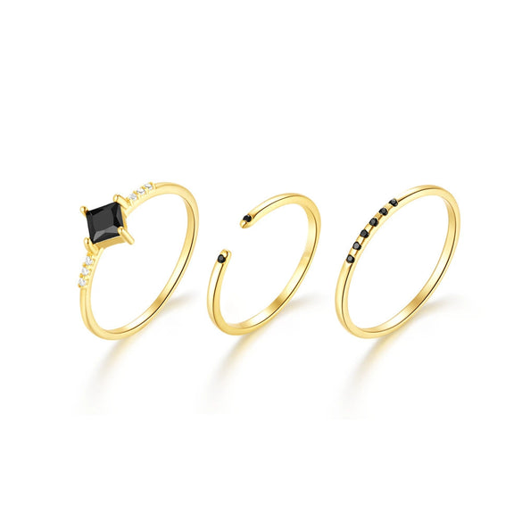 Women's Fashion S925 Sterling Silver Geometric Zircon Stacked Ring With Real Gold Electroplating Dark Threepiece Suit
