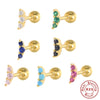Women's Fashion S925 Sterling Silver Mini Moon Thread Piercing Ear Studs With Flower Design And Electroplating
