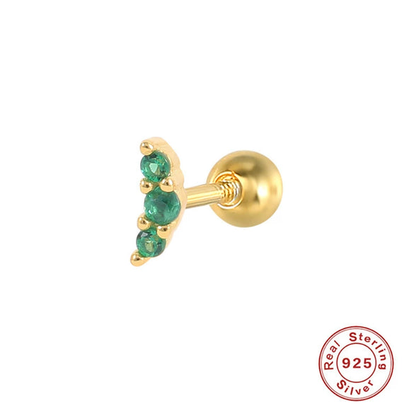 Women's Fashion S925 Sterling Silver Mini Moon Thread Piercing Ear Studs With Flower Design And Electroplating