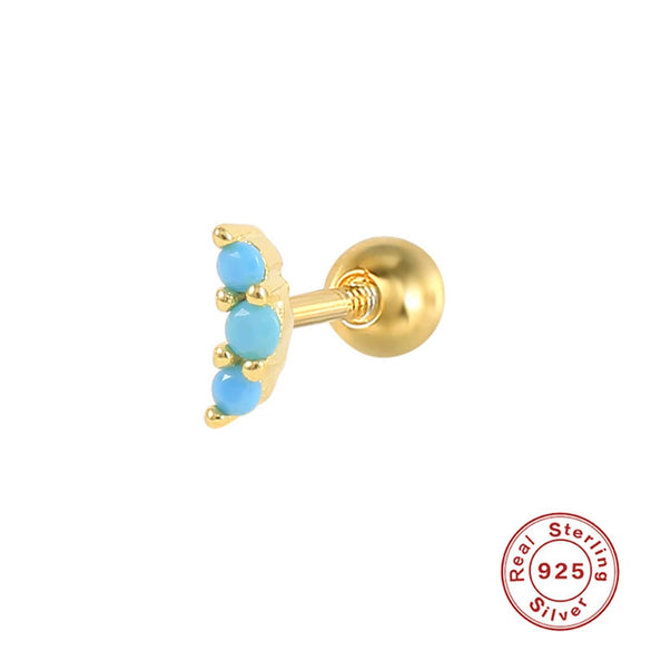 Women's Fashion S925 Sterling Silver Mini Moon Thread Piercing Ear Studs With Flower Design And Electroplating