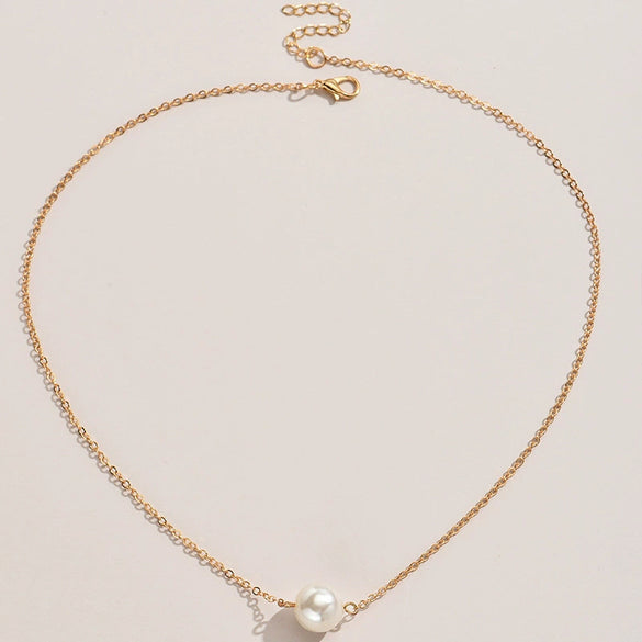 Women's Fashion Short Metal Alloy Pearl Clavicle Chain With Geometric Design And Electroplating
