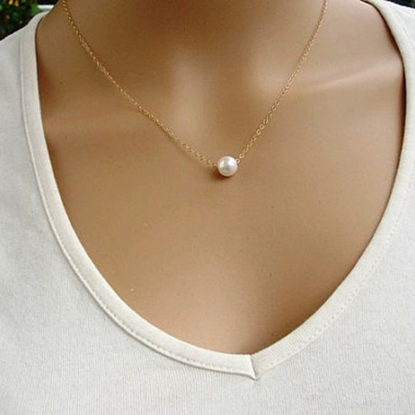 Women's Fashion Short Metal Alloy Pearl Clavicle Chain With Geometric Design And Electroplating