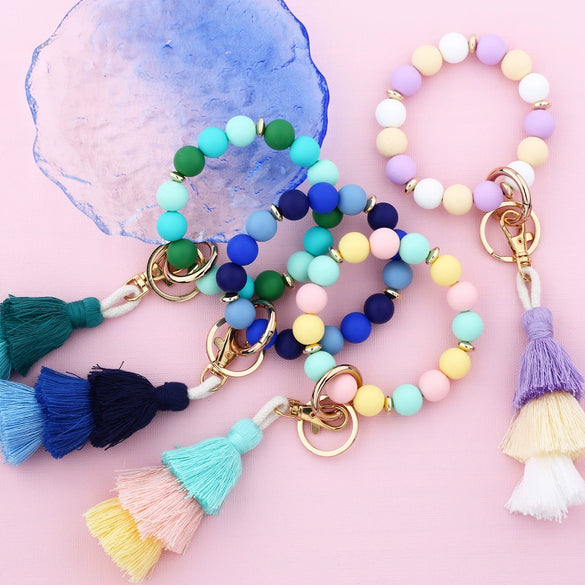 Women's Fashion Silicone Tassel Bracelet Keychain