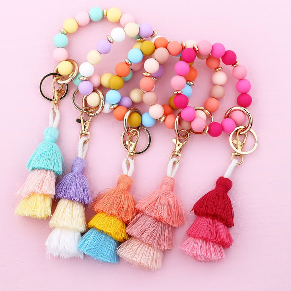 Women's Fashion Silicone Tassel Bracelet Keychain